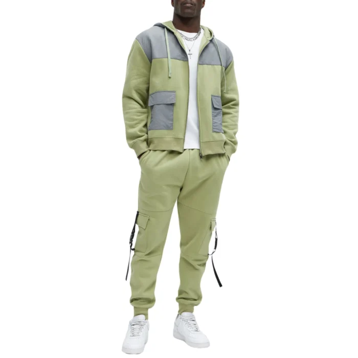 2-Piece Breathable Printed Colorblock Windbreaker Sportswear Set - Image 1