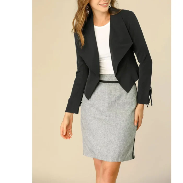 Open Front Long Sleeve Solid Pattern Woven Women's Office Blazer - Image 3