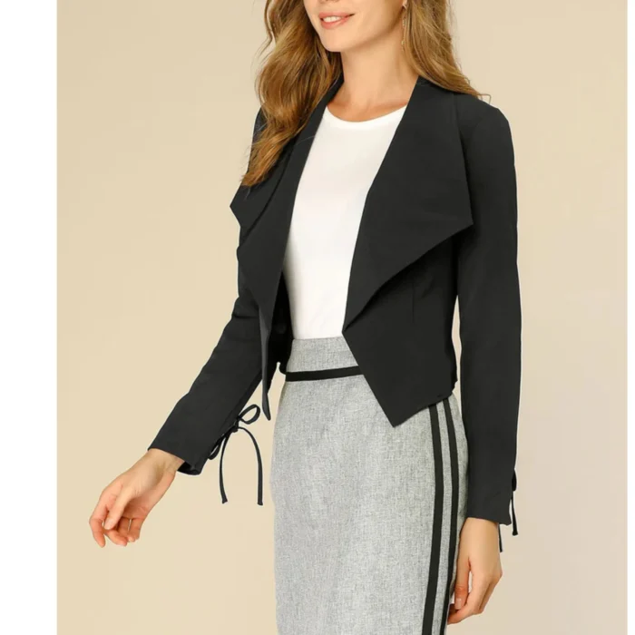 Open Front Long Sleeve Solid Pattern Woven Women's Office Blazer - Image 1