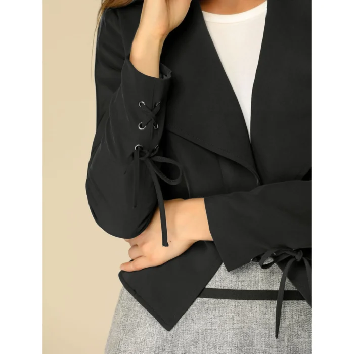 Open Front Long Sleeve Solid Pattern Woven Women's Office Blazer - Image 2
