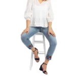 Womens Cropped Cuff Sequin Jeans