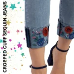 Womens Cropped Cuff Sequin Jeans - Image 3